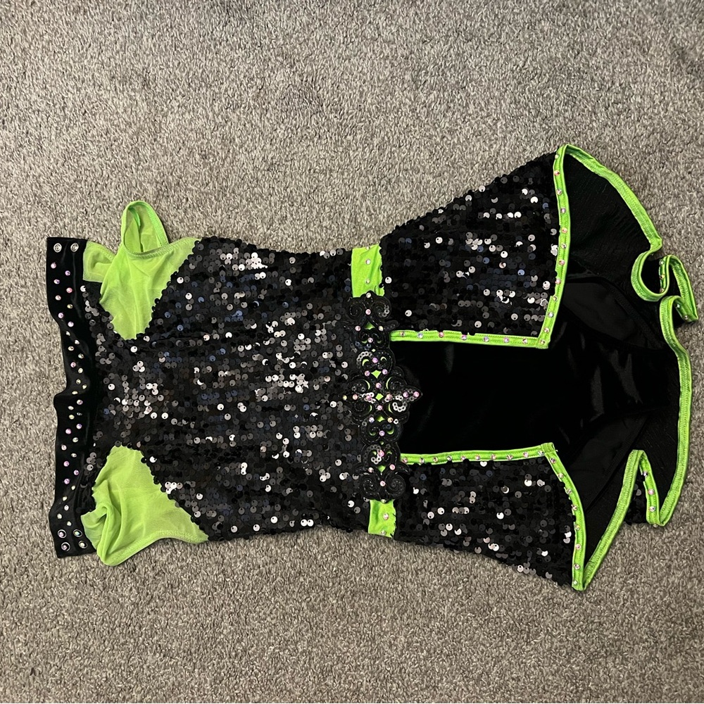 Weissman Black and Neon Green Sequin Dress-stones added